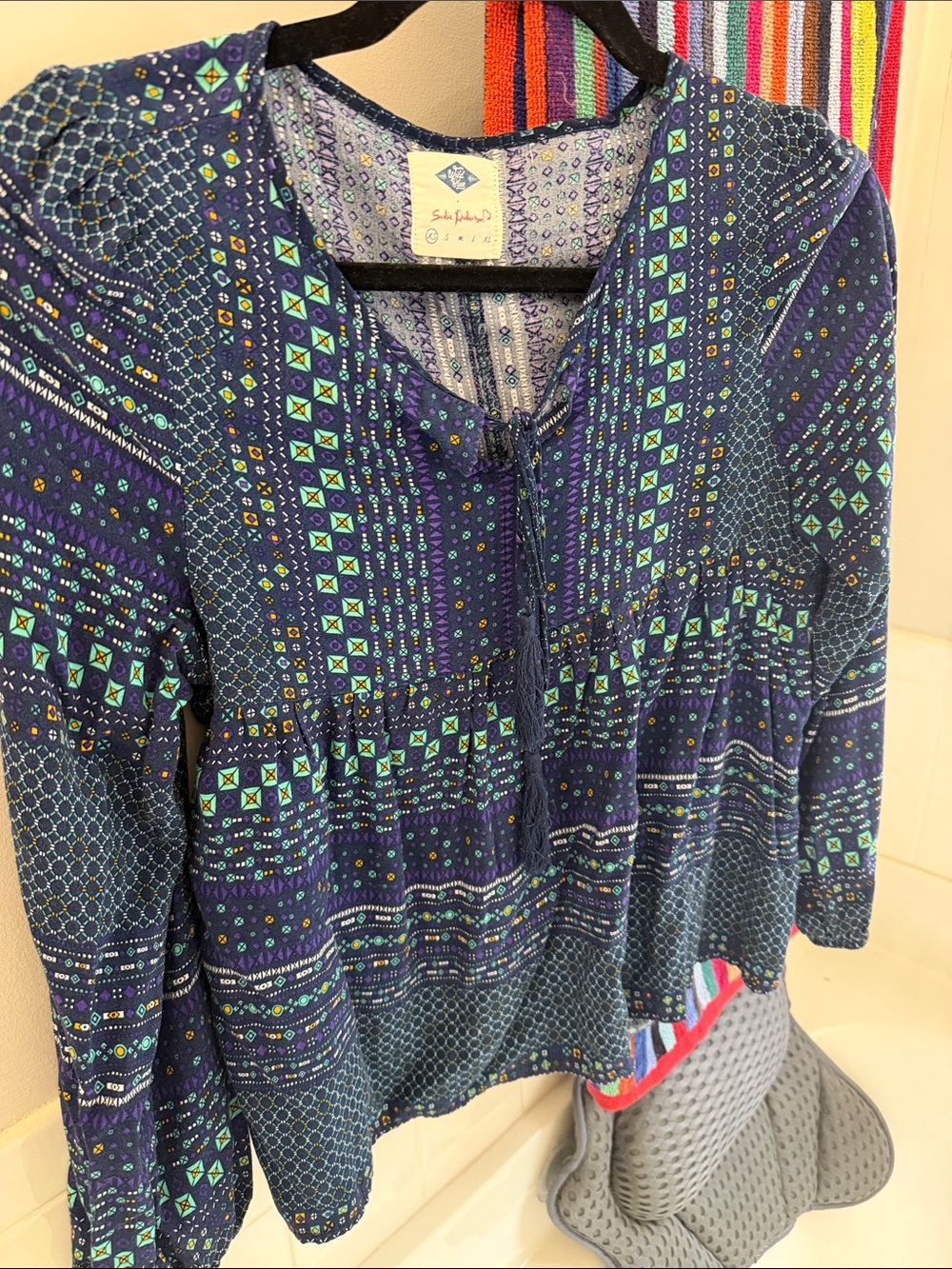 Soft Surroundings Navy & Teal Patterned Tunic